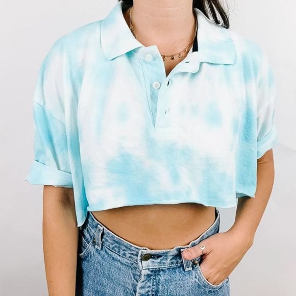 Cropped Blue Tie Dye Polo 2XL - Picture 3 of 6